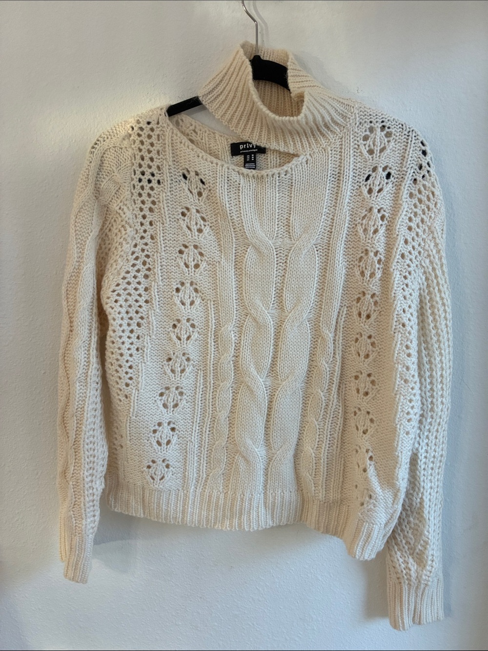 Privo Cream Cable-Knit Turtleneck Sweater